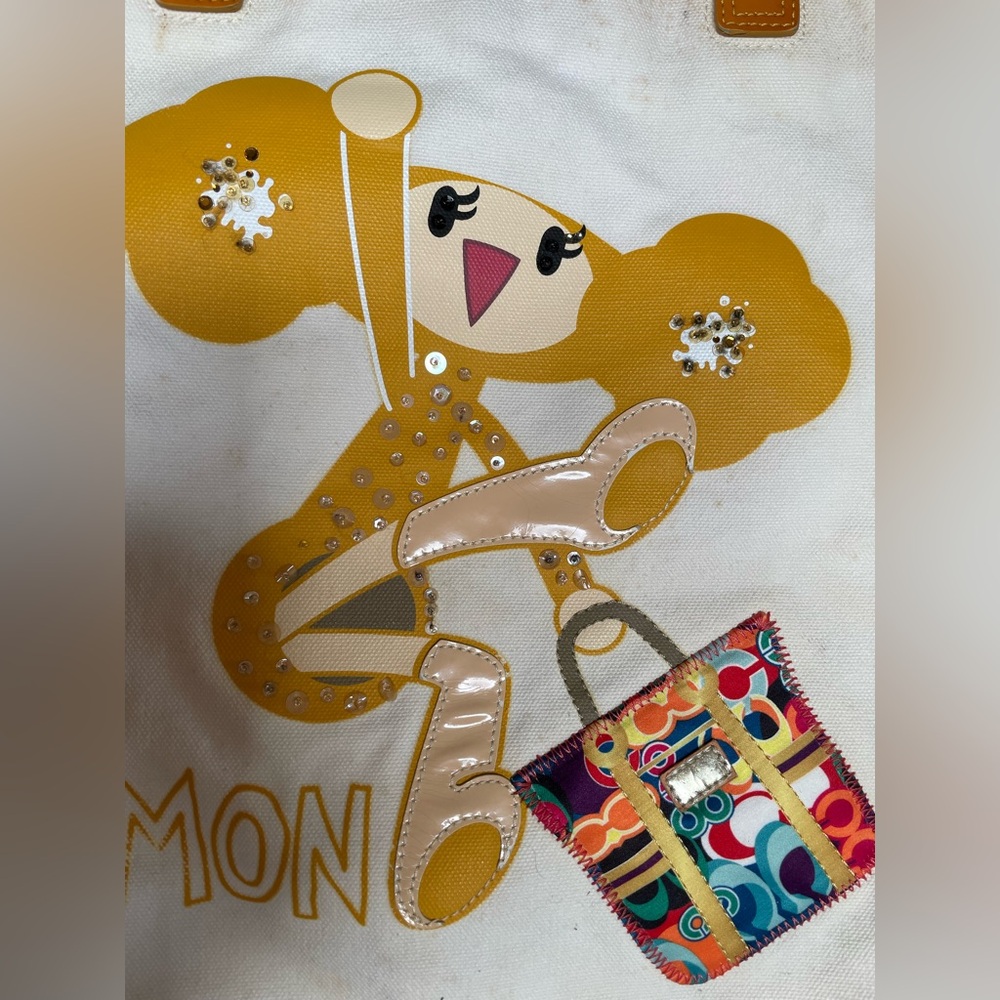 COACH Poppy Chan LEMON White Canvas Tote Bag - Picture 3 of 14